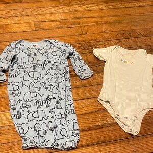 Gerber Light Blue Baby Outfit with Animal Design and Carters onesie 6 months set